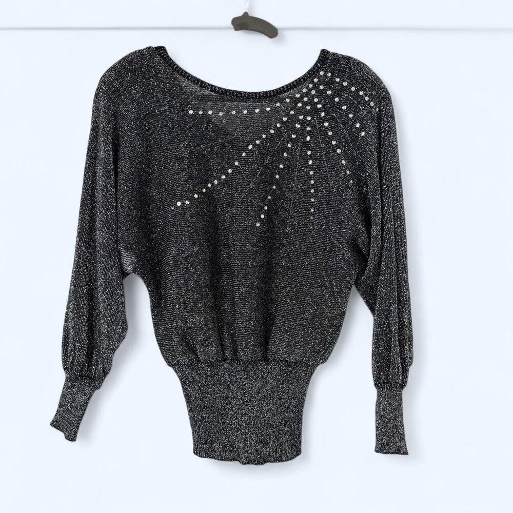 Starburst Rhinestone Metallic Knit Batwing Slouchy Sweater The Shards c. 1986